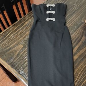 Dress the Population Strapless Black Dress with Silver Accents